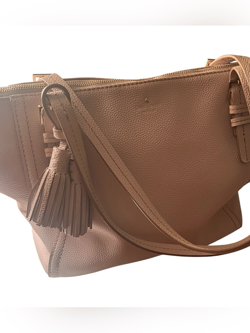 Kate Spade Maya Crisp Linen pebbled leather tote with tassel